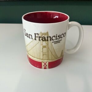 2012 Starbucks San Francisco White Mug with Red Interior and Gold Bridge Artwork